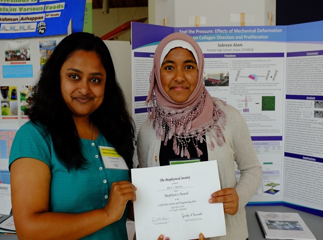 BPS member and science fair judge Angana Ray with award winner Sabreen Alam